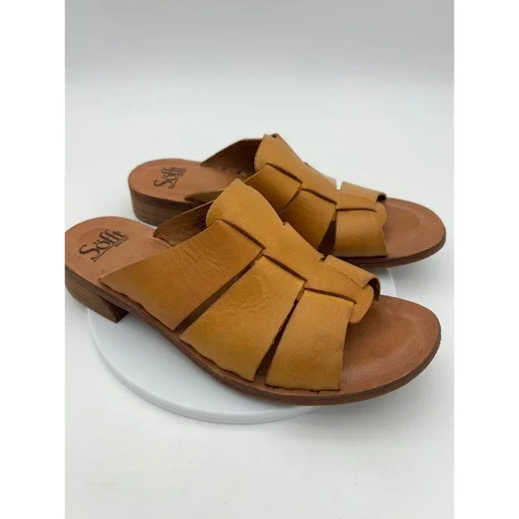 SOFFT Leather Fisherman Sandal Shoe Slide Granola Almeda Tan Woven Mule Flat 9 - Picture 4 of 8